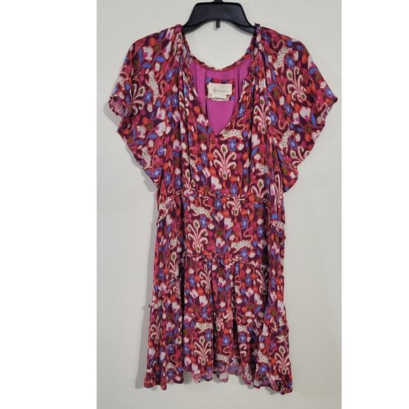 Anthropologie Dress Womens Medium Robin Tiered Mini Dress Ruffle V-neck Dress - Picture 3 of 12